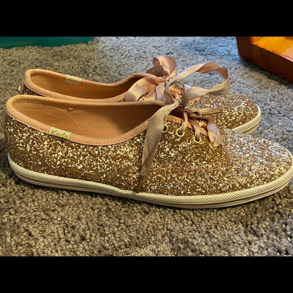 Kate Spade Keds Sneakers with Silk Laces. Rose gold. Only worn once. Size 7.